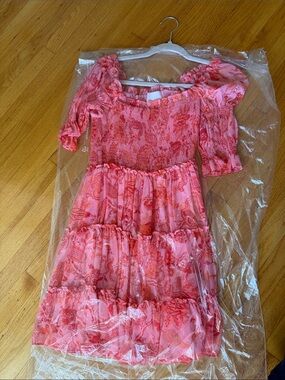 cinq a sept Pink Floral Tiered Smocked Dress